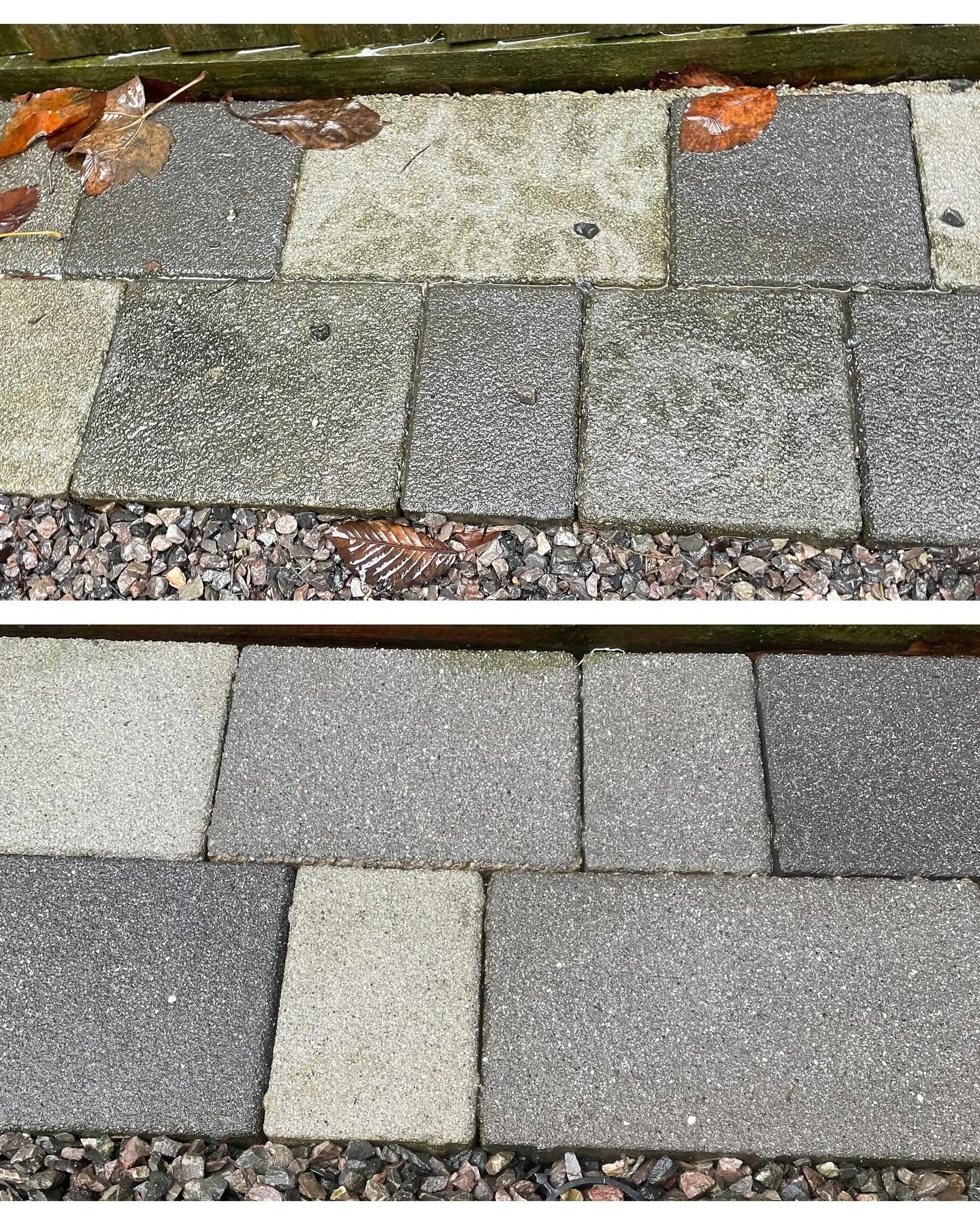 Paving slabs cleaned back to colour
