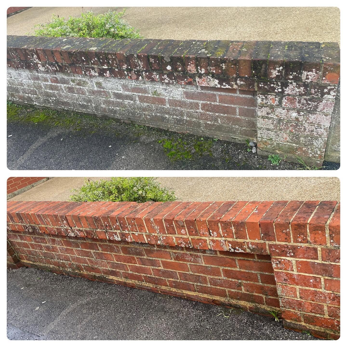 Brick wall cleaned — before and after