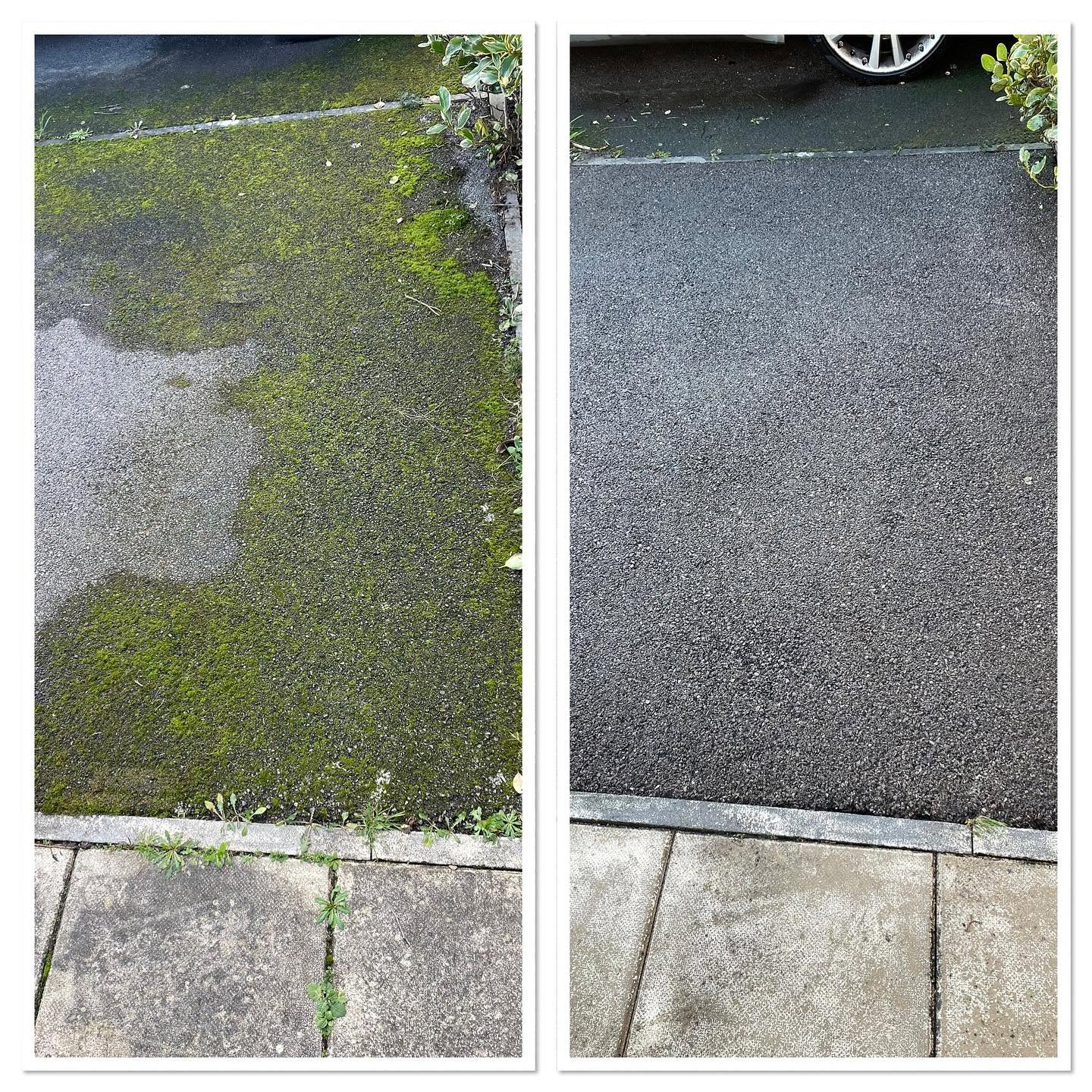 Moss removed from block-edged driveway